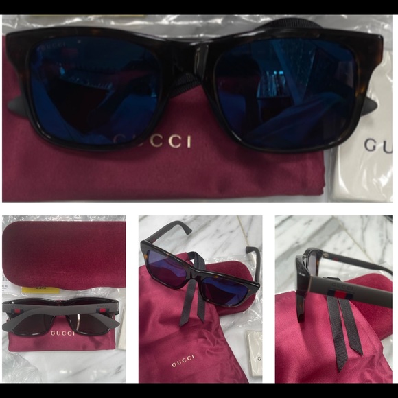 GUCCI COOL UNISEX HAVANA AND BLUE MIRROR SUNGLASSES - Picture 3 of 16